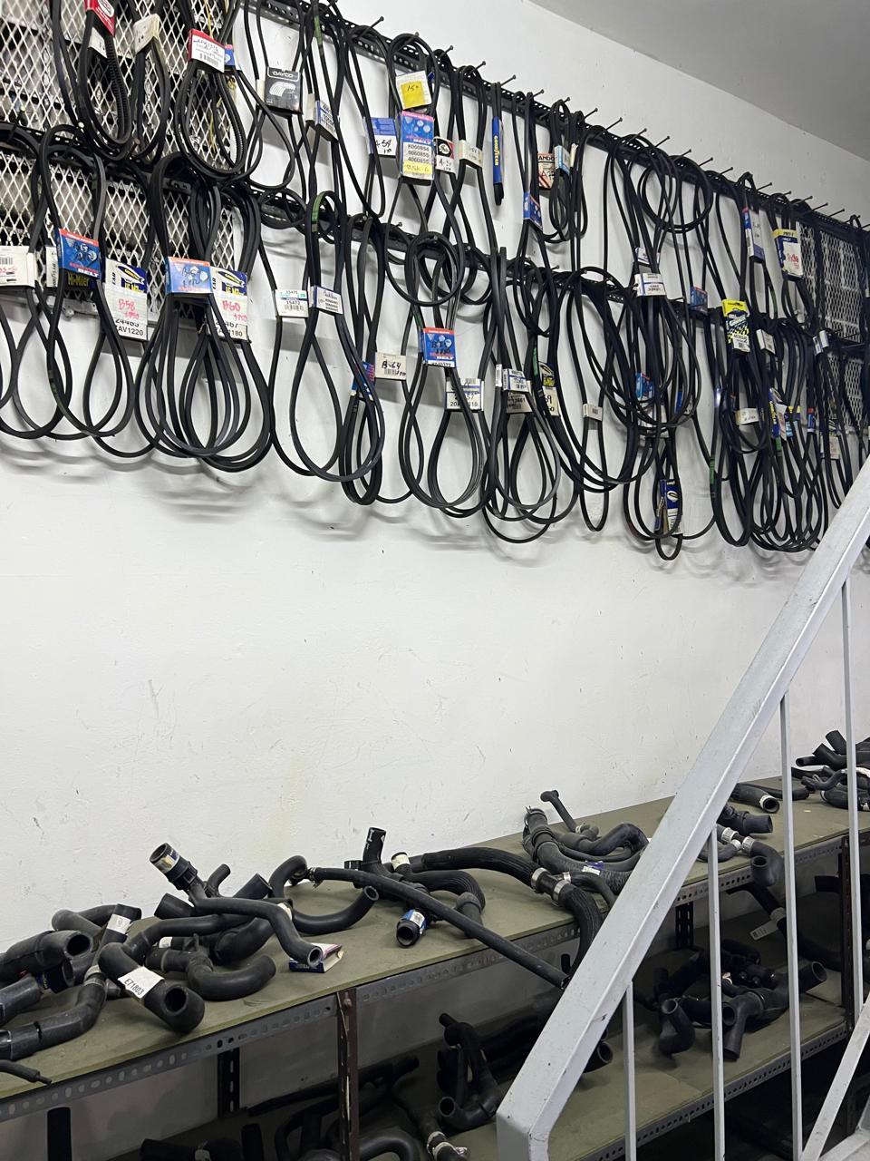 Detalle de correas serpentinas y dentadas organizadas por código